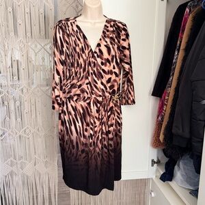 Jennifer Lopez Pink and Black Leopard-Print Midi Wrap Dress